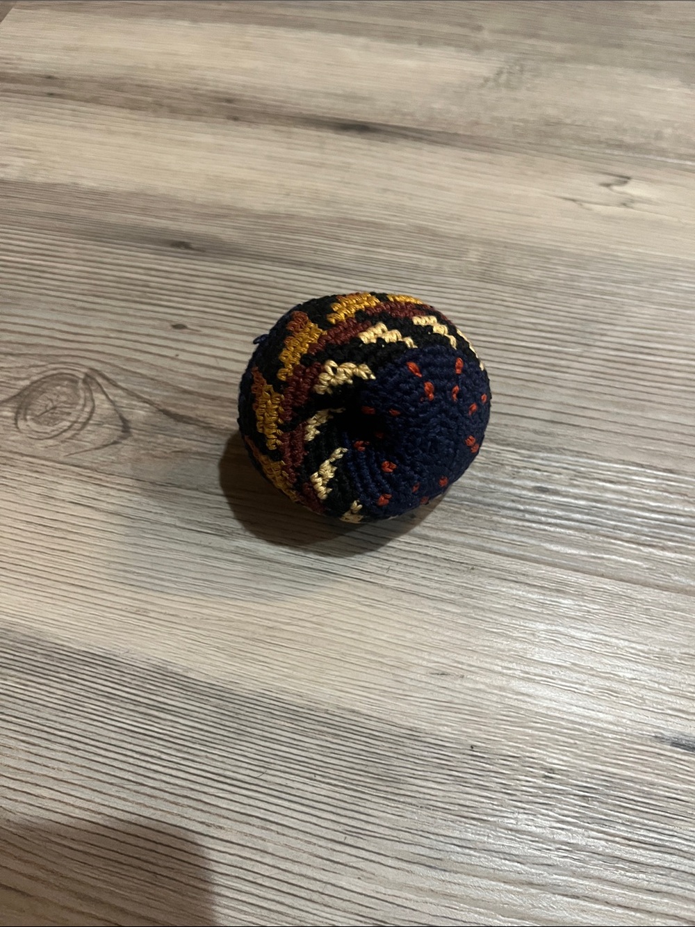 Kokopelli Adventure Imports Knit Hacky Sack Foot Bag - Navy, Gold, Brown Accent